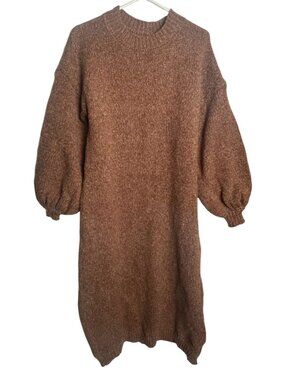 OYROSY Dress Womens S Mocha Sweater Dress Knit Balloon Sleeve Pullover NWT